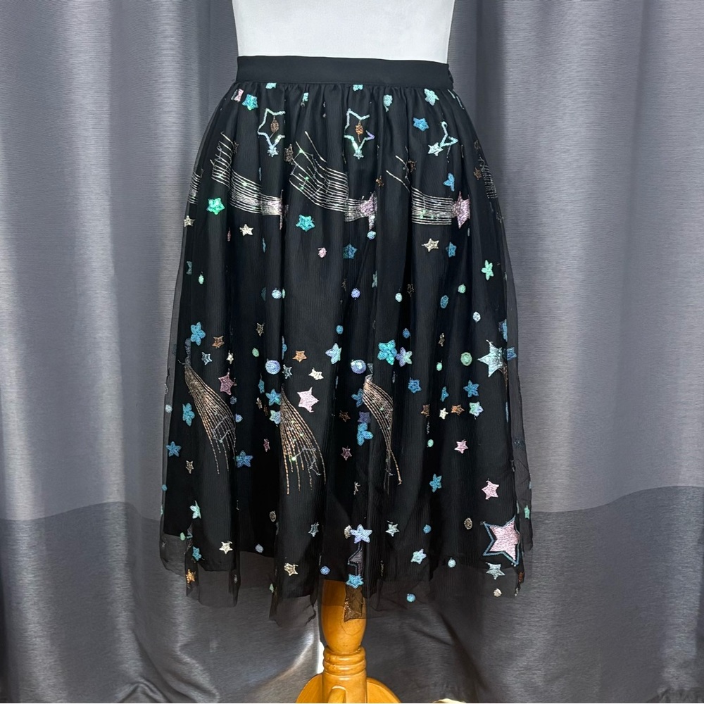 Black Celestial Sequinned Embellished Retro Style Skirt